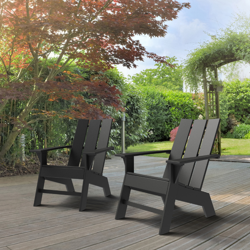 Sustainably made, black outdoor lounge chairs.
